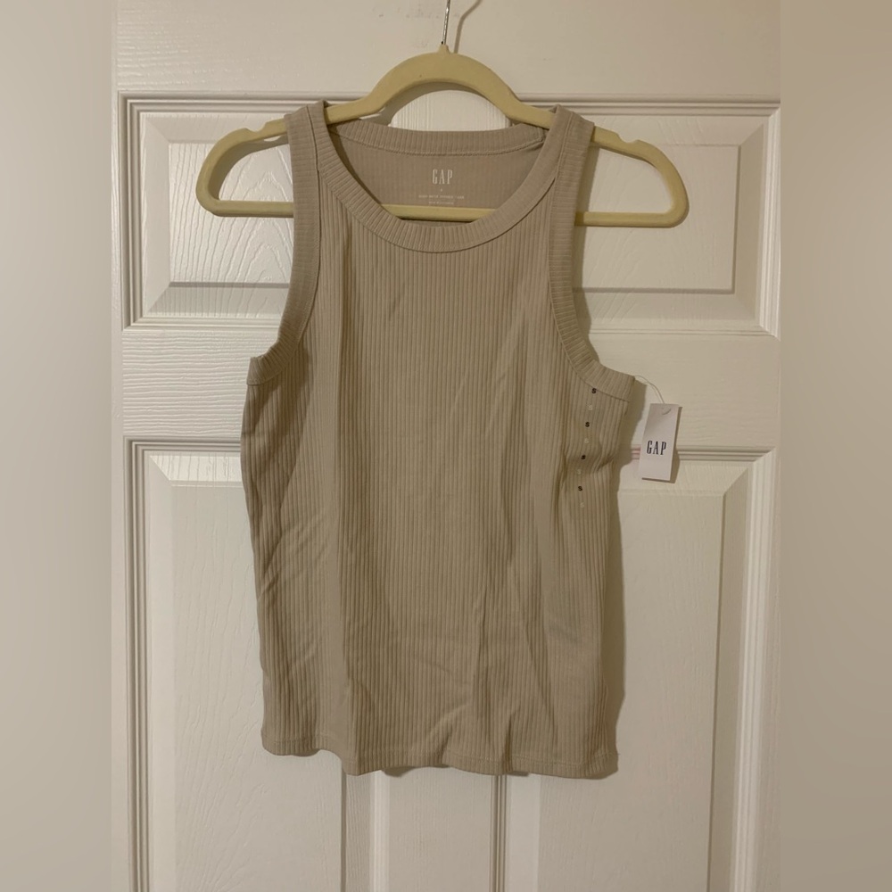 NWT GAP Women's Beige Ribbed‎ High Neck Tank Top Small Casual Summer Neutral